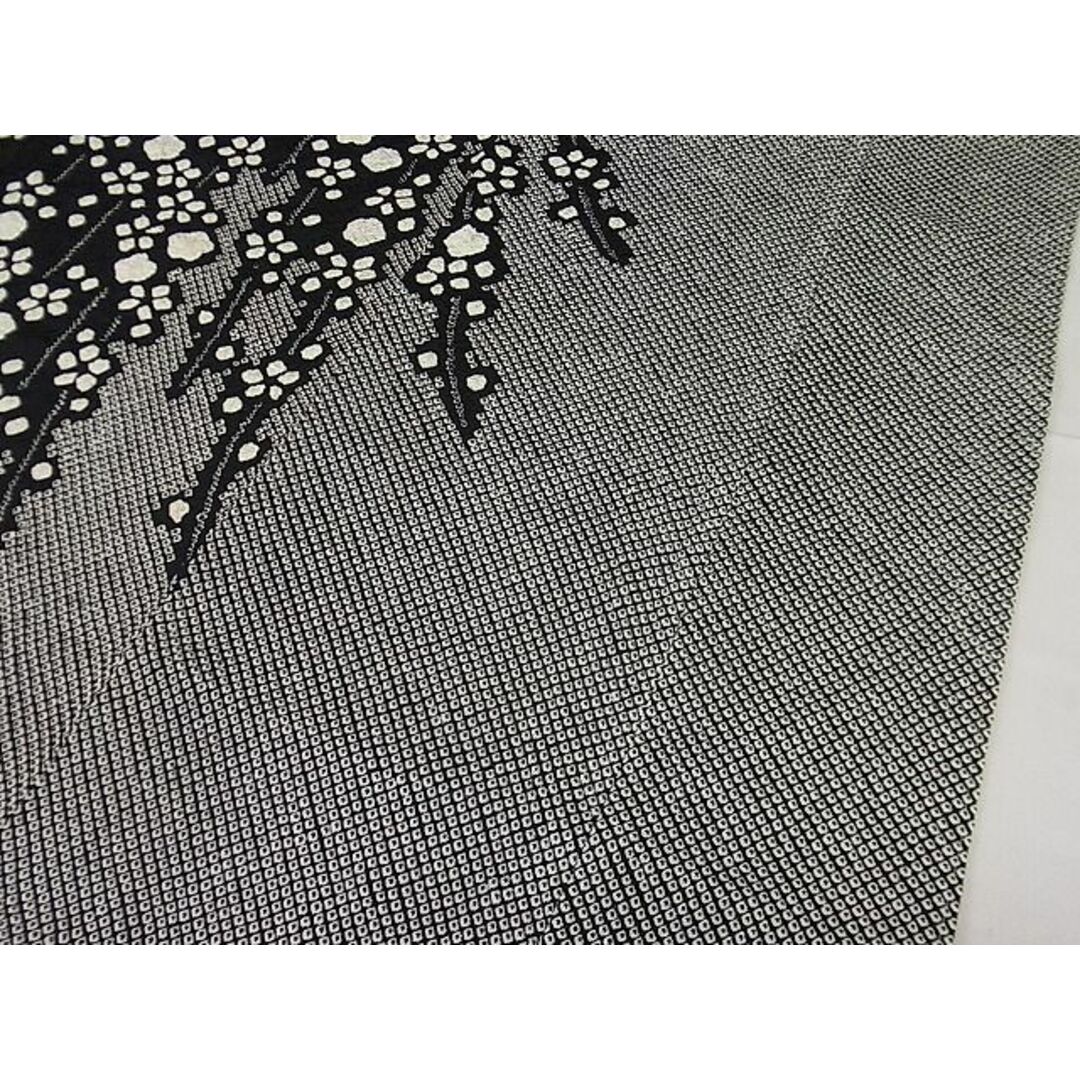 平和屋1■極上　振袖　駒刺繍　総絞り　枝花文　黒地　逸品3s20726