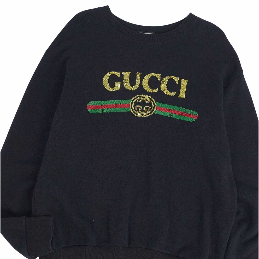 美品 グッチ GUCCI スウェット トレーナー ロゴ タイガー スパンコール トップス メンズ S ブラック