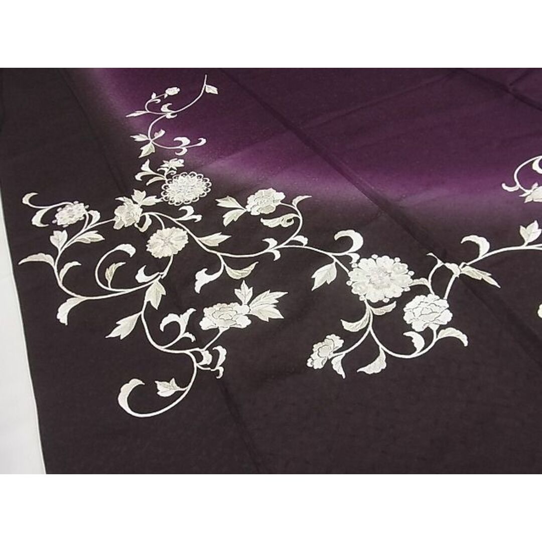 平和屋2□極上 訪問着 総手刺繍 花唐草文 濃紺地 逸品 3kh1350-
