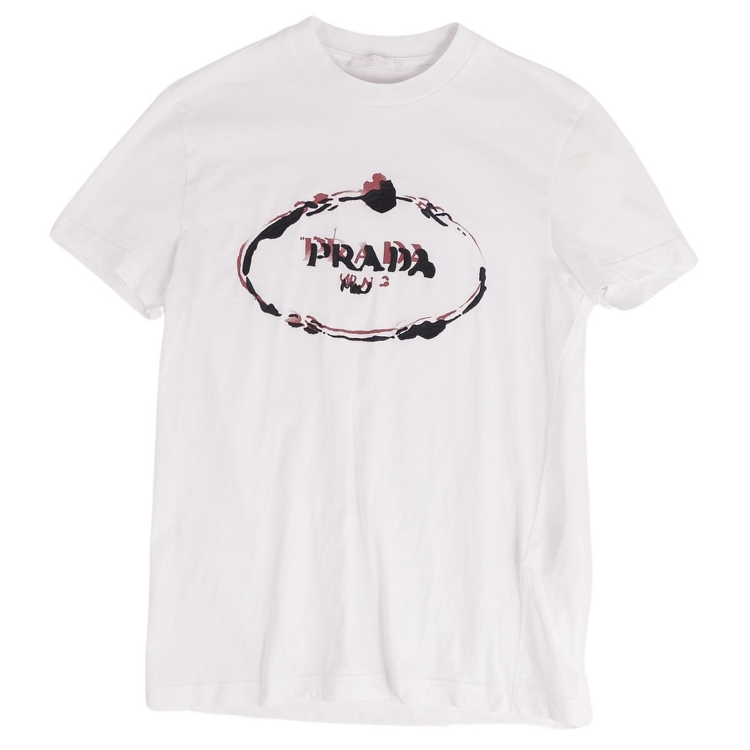 プラダ PRADA Tシャツ カットソー 半袖 ショートスリーブ ロゴプリント トップス メンズ S ホワイト