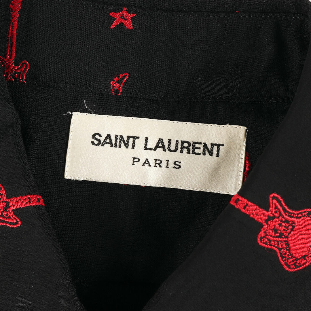 SAINT LAURENT PARIS サンローラン パリ シャツ サイズ:14 1/2(37) ギター 総柄 刺繍 シルク レーヨン 長袖 シャツ  376916 Y790J 15AW ブラック 黒 イタリア製 トップス カジュアルシャツ【メンズ】【中古】