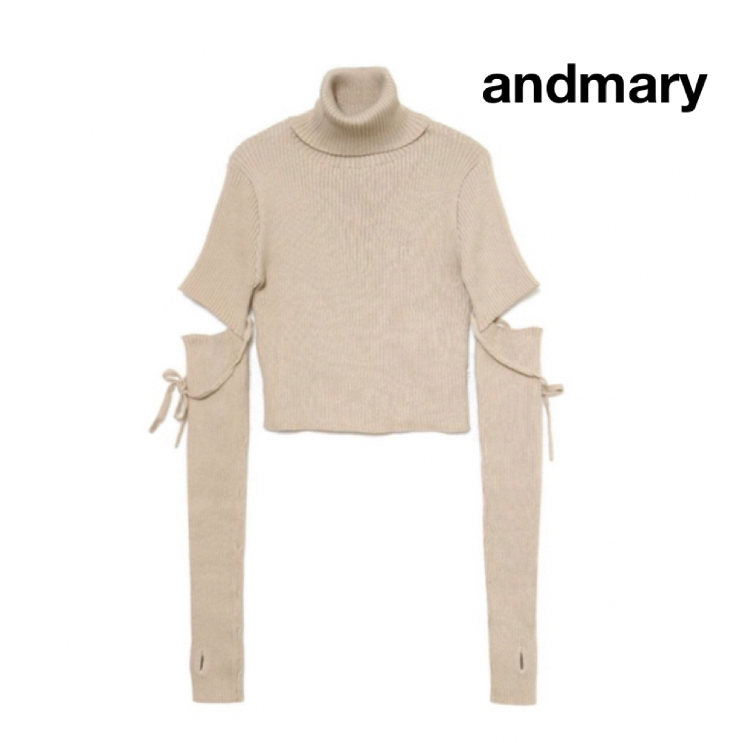 andmary アイラニットリボントップス ベージュ ニットトップス 長袖-