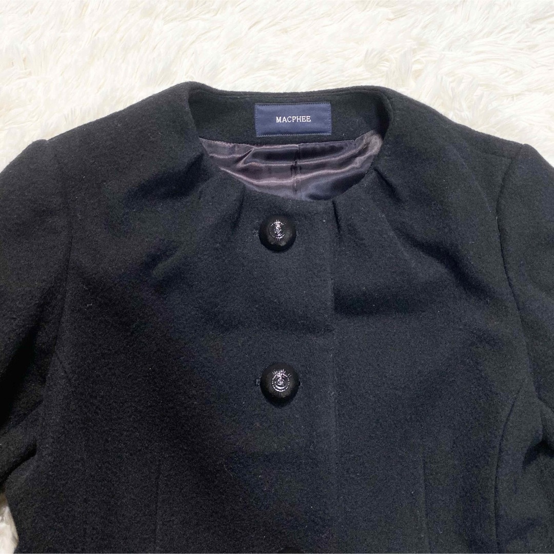 MACPHEE(マカフィー)のMACPHEE マカフィー　ロングコート　ノーカラーコート　ブラック　サイズ38 レディースのジャケット/アウター(ロングコート)の商品写真