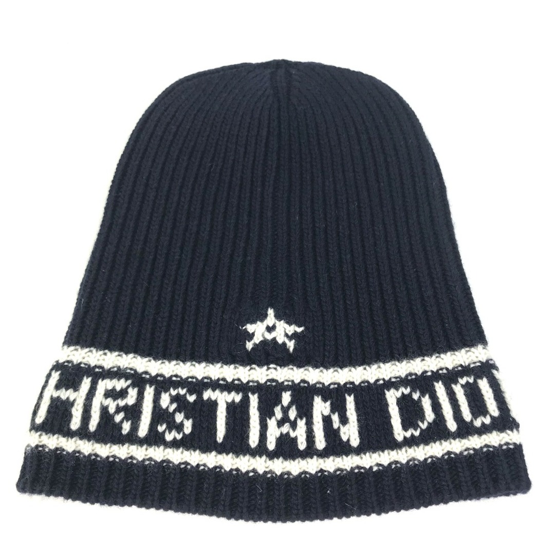 Christian Dior(クリスチャンディオール)のクリスチャンディオール Christian Dior ロゴ 31NOE714IXGH 帽子 ニット帽 ウール/カシミヤ ネイビー 美品 レディースの帽子(ニット帽/ビーニー)の商品写真