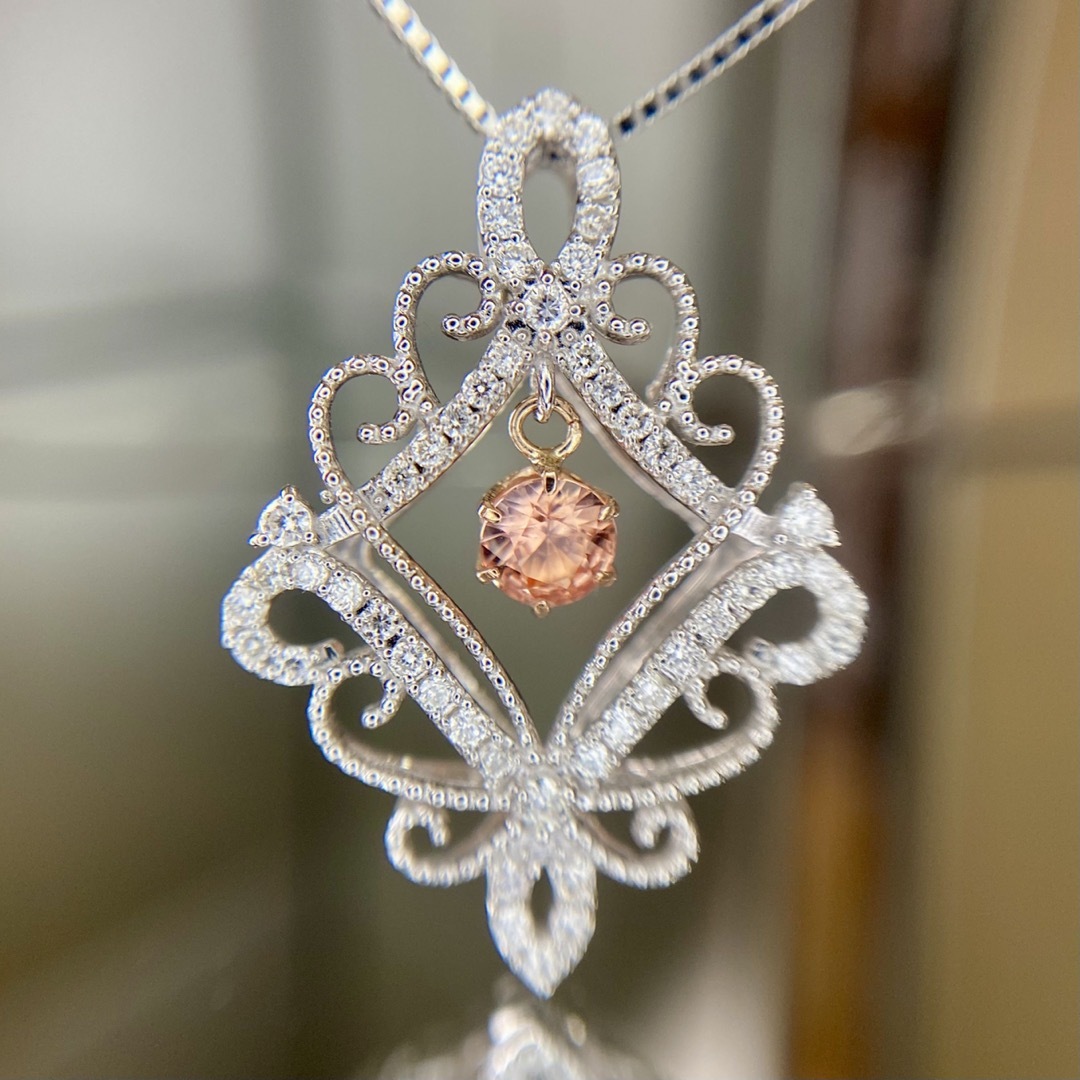 『専用です』天然パパラチアサファイヤ ダイヤモンド計0.39ct 中央宝石研究所アクセサリー