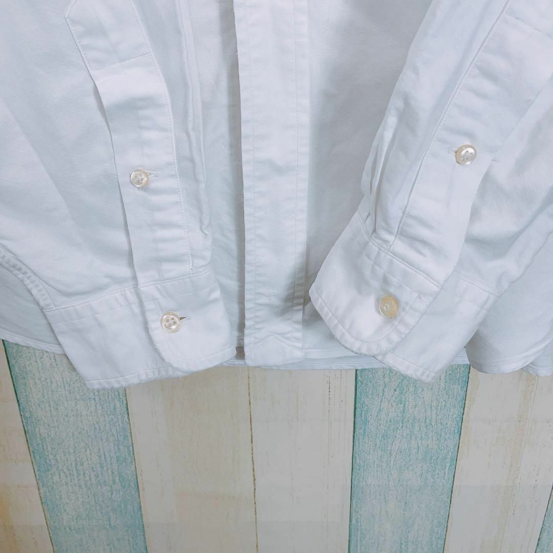 【訳アリ格安】人気の白ホワイト　カラーポニー刺繍　オックスフォード長袖シャツ 3