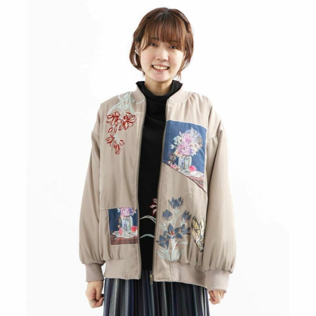 イズスカラー533242:花蝶刺繍 中綿入りブルゾン