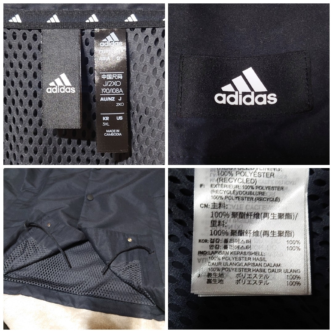 【バックロゴ】adidas★コーチジャケット★スポーツウェア★ブルゾン★黒3XL