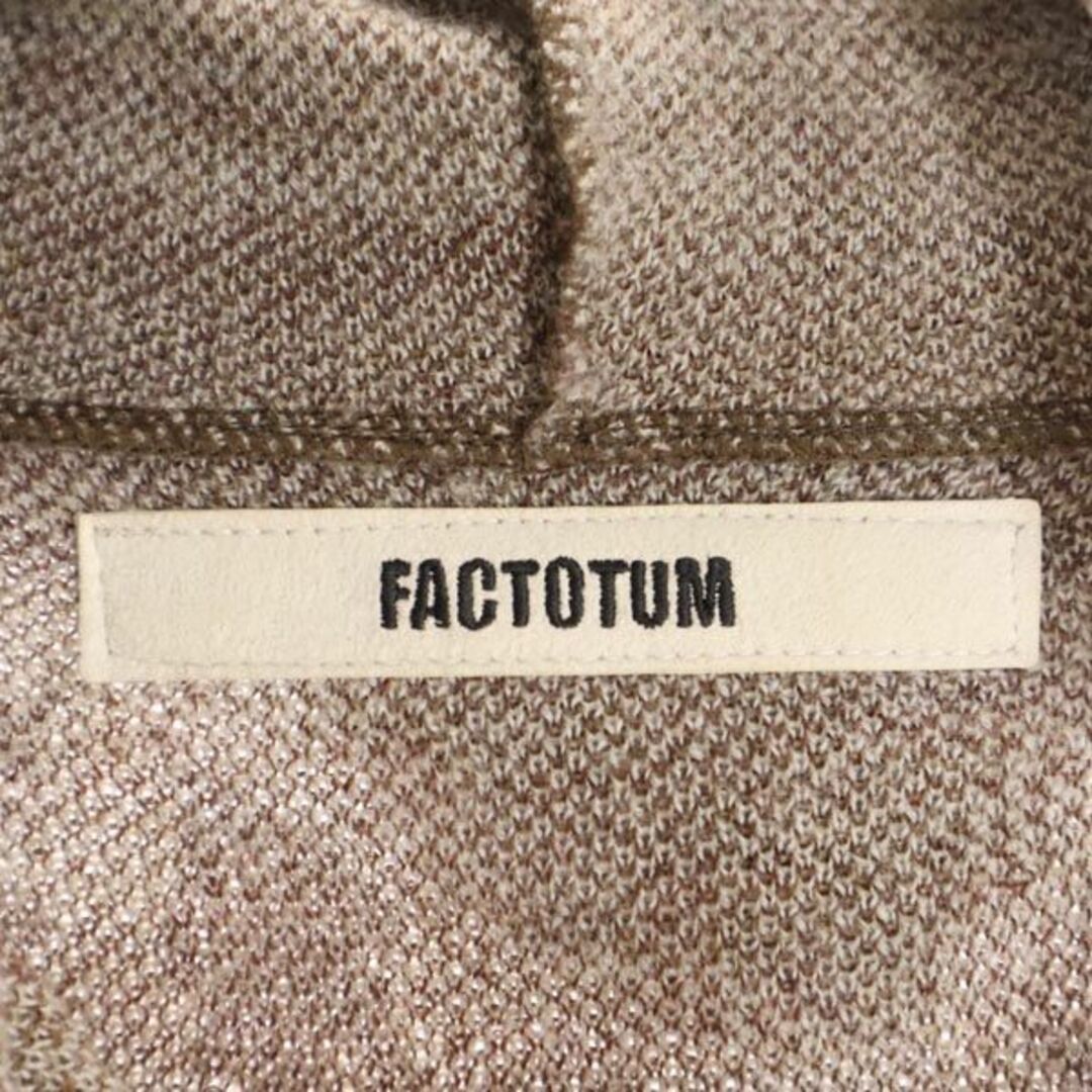 ファクトタム 日本製 総柄 長袖 ウール100% ニット パーカー 46 ブラウン FACTOTUM セーター メンズ 古着 【231024】
