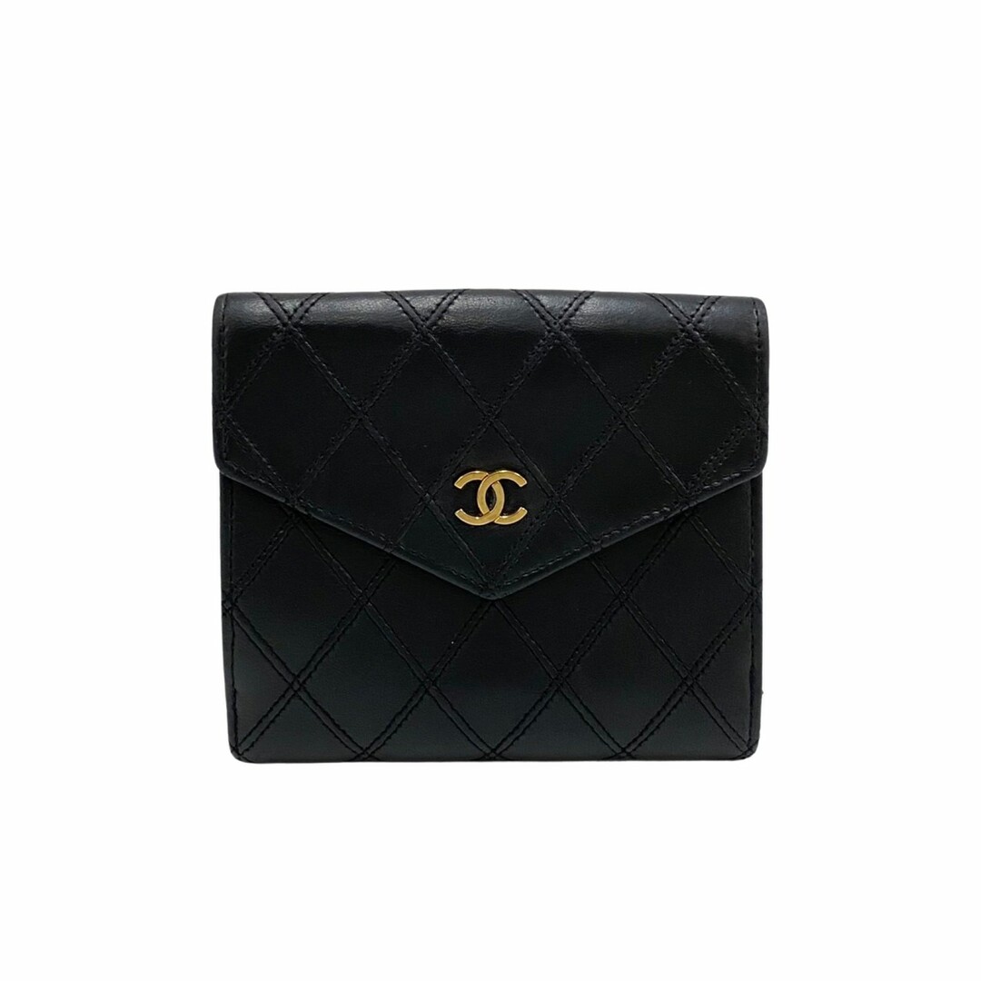 極 美品 シール カード有 4番台 CHANEL シャネル ビコローレ マトラッセ レザー 本革 Wホック 二つ折り 財布 ミニ ウォレット 黒 28442