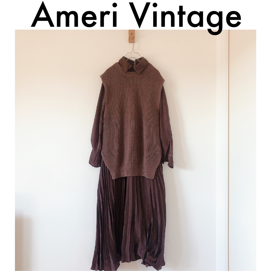 Ameri VINTAGE(アメリヴィンテージ)の最終値下げ！人気！完売【AMERI】VEST WITH PLEATS DRESS レディースのワンピース(ロングワンピース/マキシワンピース)の商品写真