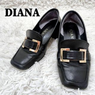 ダイアナ(DIANA)のDIANA　ローファー　パンプス　バックル　レザー　スクエアトゥ　黒　22cm(ローファー/革靴)