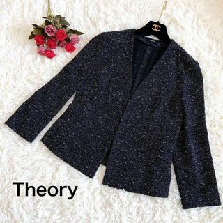 Theory セオリー  ノーカラージャケット ネイビー ピンク