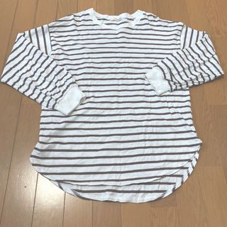 トレーナー　カットソー　プリント　ボーダー　ブラウン　Tシャツ　ロンT(カットソー(長袖/七分))