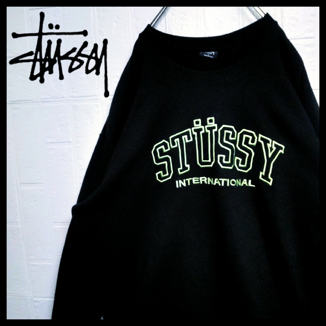 “old stussy” ボックスシルエット カモ ロゴプリント スウェット 黒