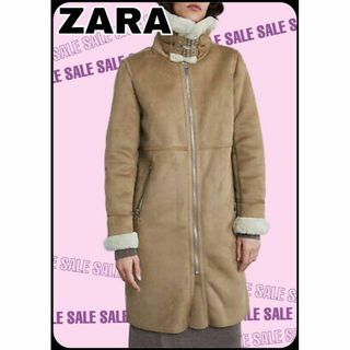 ザラ(ZARA)のZARA フェイクスエード ロング バイカージャケット キャメル　XS(毛皮/ファーコート)