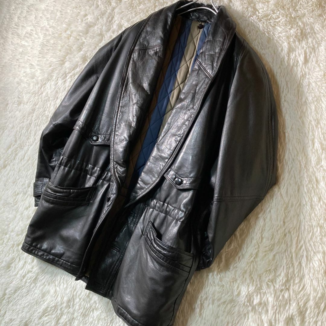 美品 90s LUOMO DI CLIO 牛革 ショールカラー コート XL