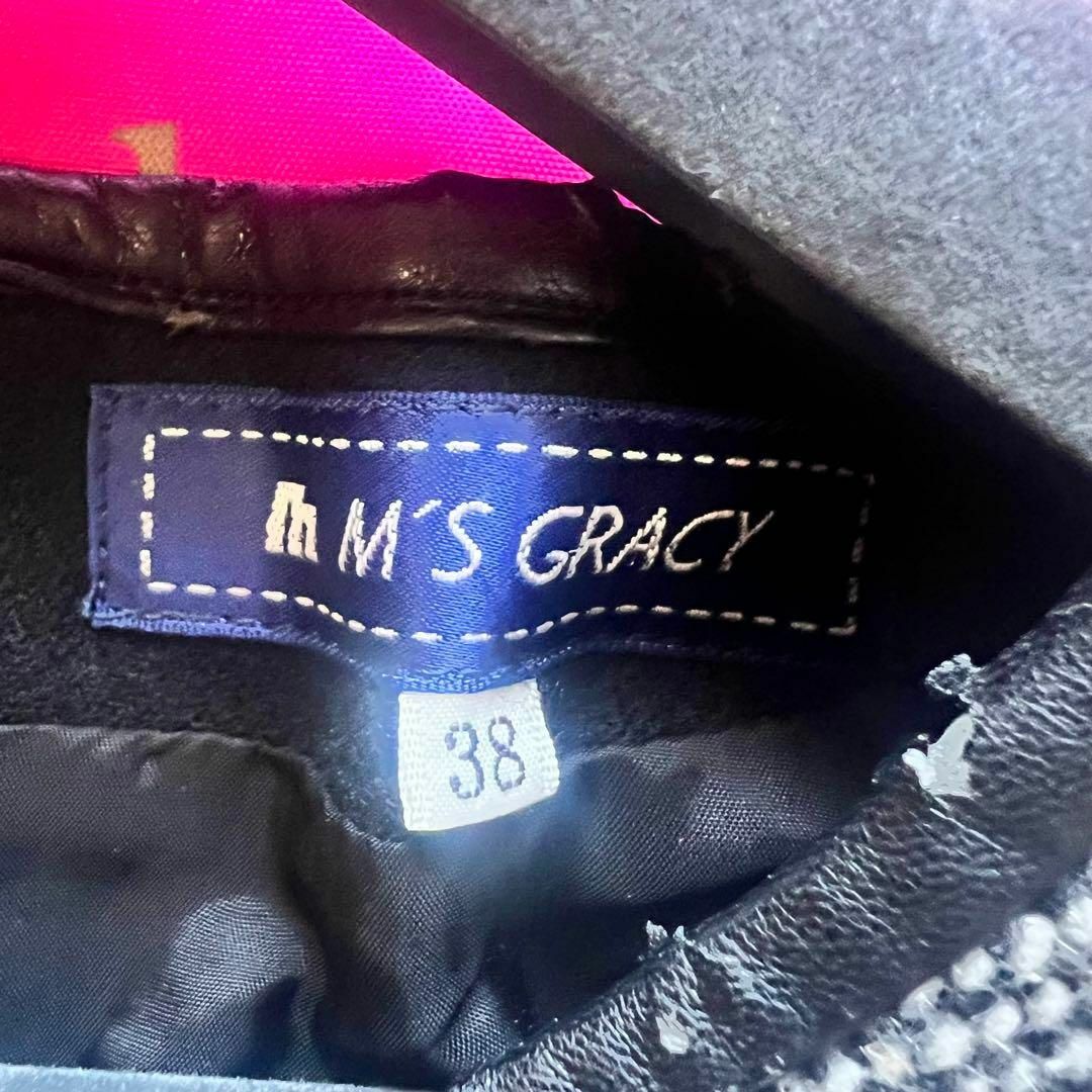 M'S GRACY(エムズグレイシー)の【良品】M'S GRACY ツイードワンピース グレー 38 長袖 パイピング レディースのワンピース(ひざ丈ワンピース)の商品写真