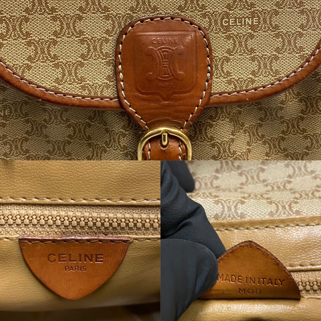 美品 CELINE セリーヌ マカダム ブラゾン トリオンフ ロゴ レザー 本革 ミニ ショルダーバッグ ポシェット ブラウン ベージュ 39506