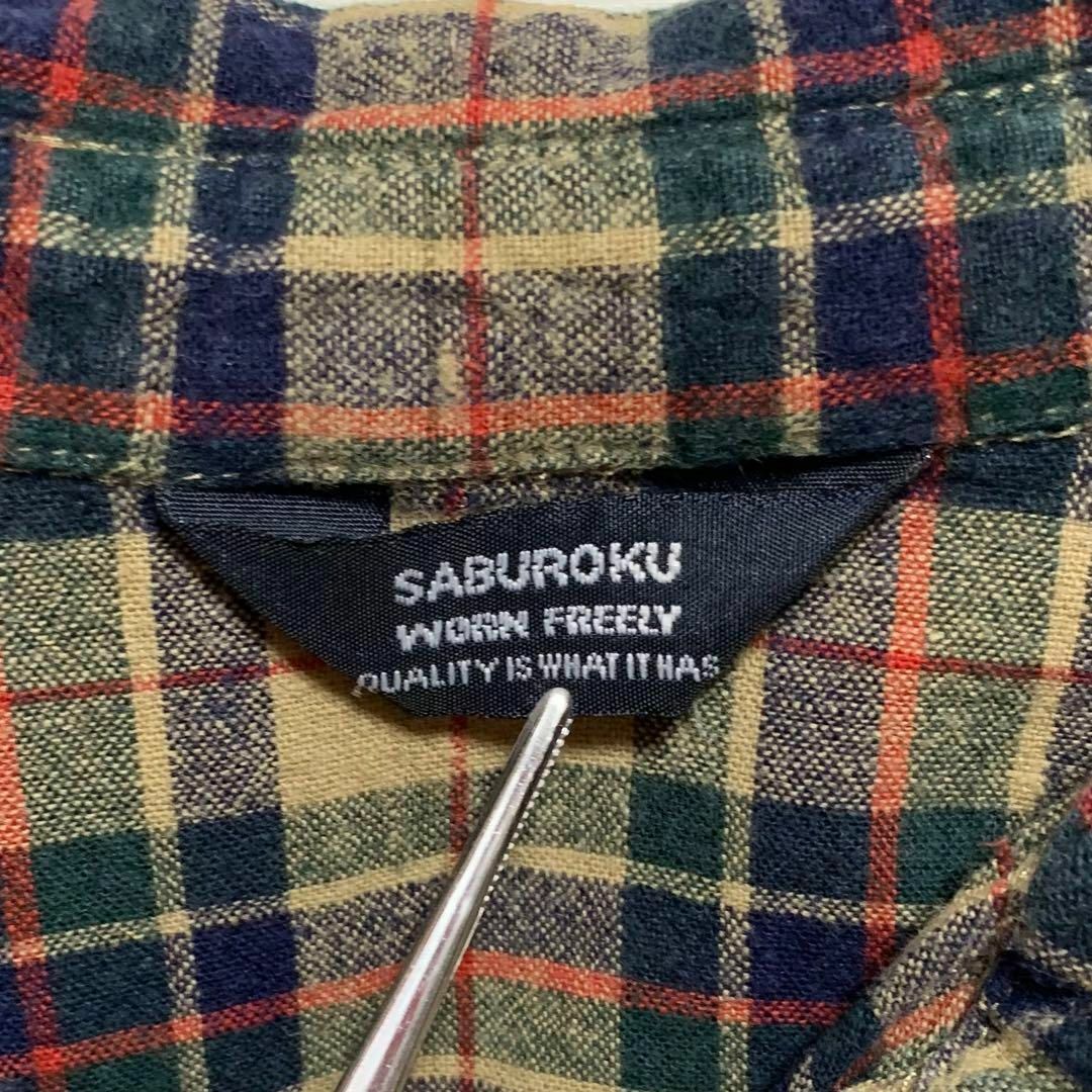 SABUROKU(サブロク)のサブロク　saburoku　ベージュ　長袖チェックシャツ　レディース　丸襟 レディースのトップス(シャツ/ブラウス(長袖/七分))の商品写真