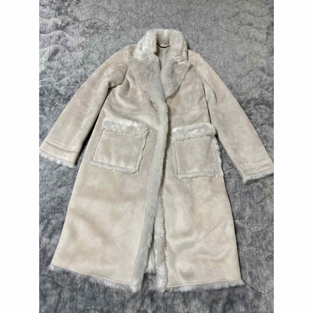 リリーブラウン ロングムートンコート 冬服 S 小さいサイズ ピンクベージュ