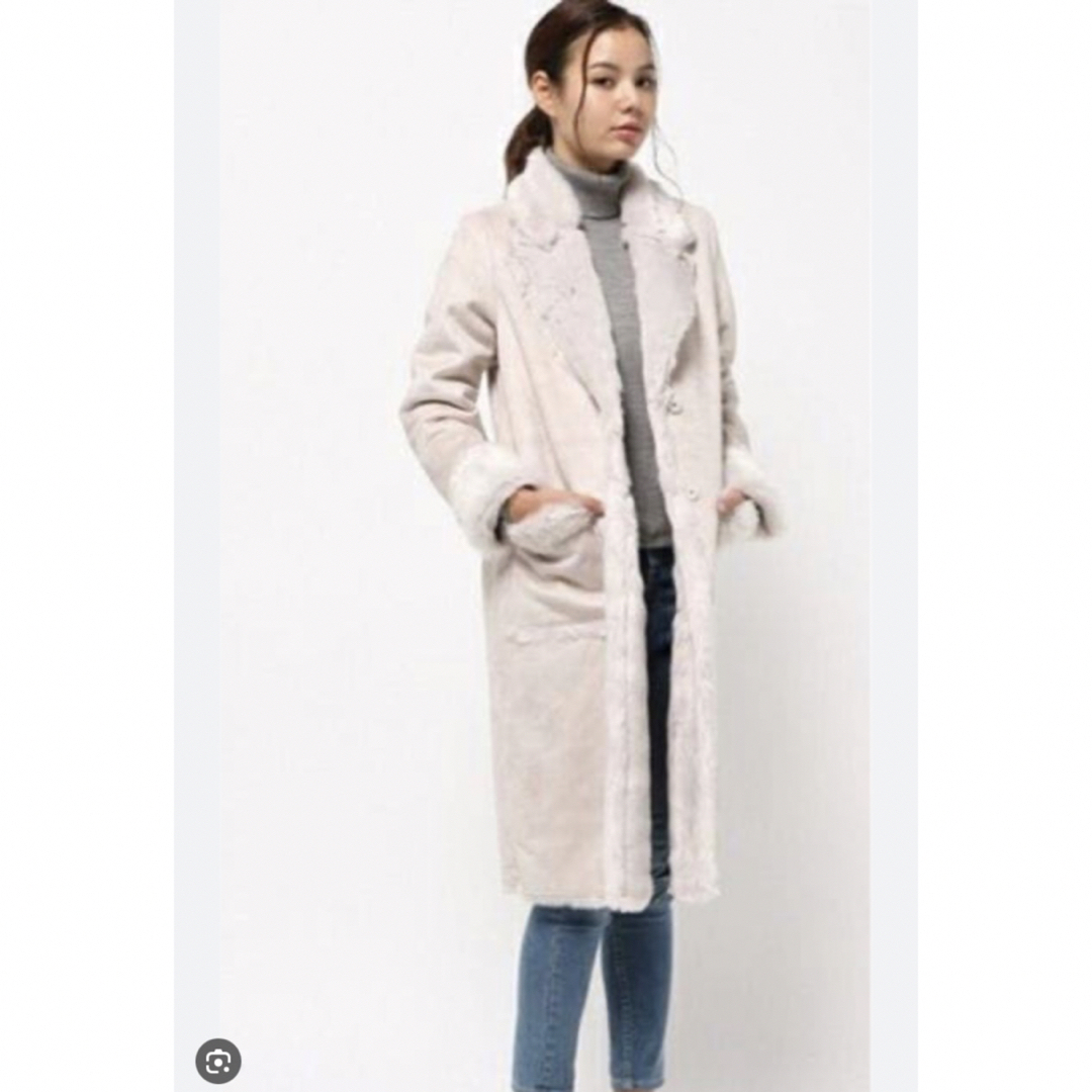リリーブラウン ロングムートンコート 冬服 S 小さいサイズ ピンクベージュ