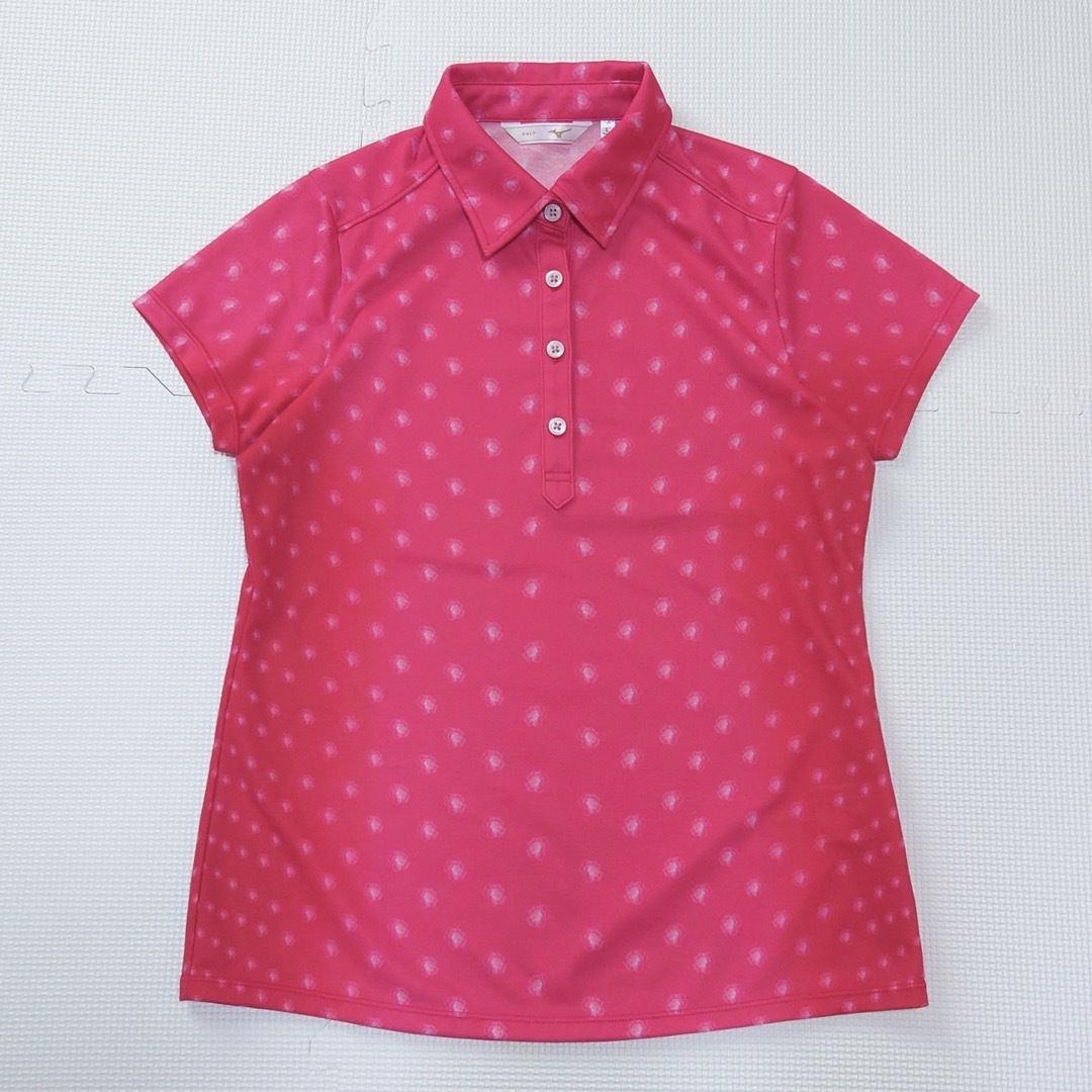 MIZUNO(ミズノ)のミズノゴルフ レディース 半袖ポロシャツ 大きいサイズ L ピンク 花柄プリント スポーツ/アウトドアのゴルフ(ウエア)の商品写真