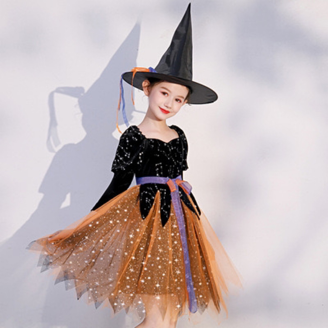  キッズ ハロウィン コスチューム ワンピース 魔女 仮装 140 キッズ/ベビー/マタニティのキッズ服女の子用(90cm~)(ワンピース)の商品写真