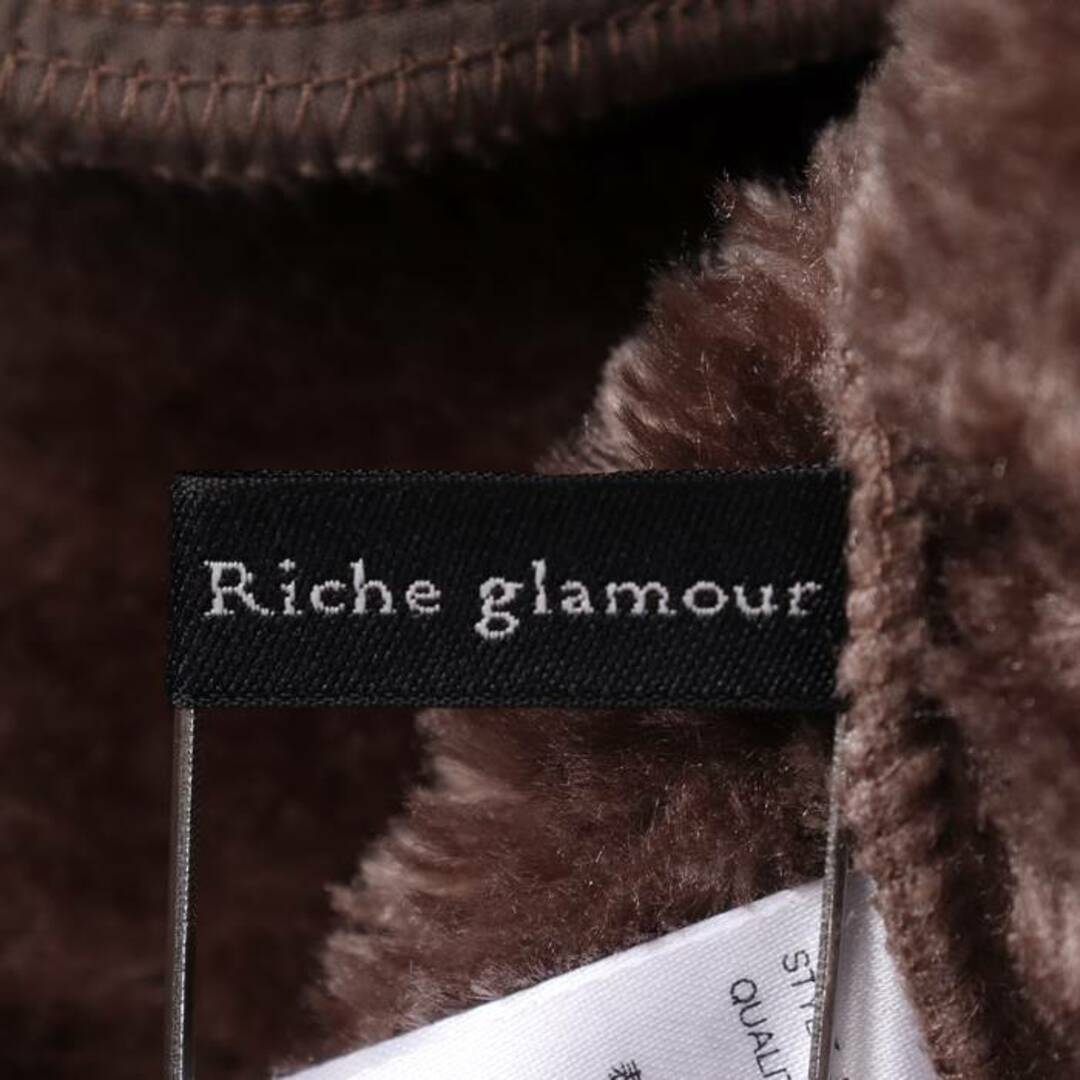 リシェグラマー フェイクムートンコート ロングコート 裏ボア ノーカラー アウター レディース Mサイズ ブラウン Riche glamour 2