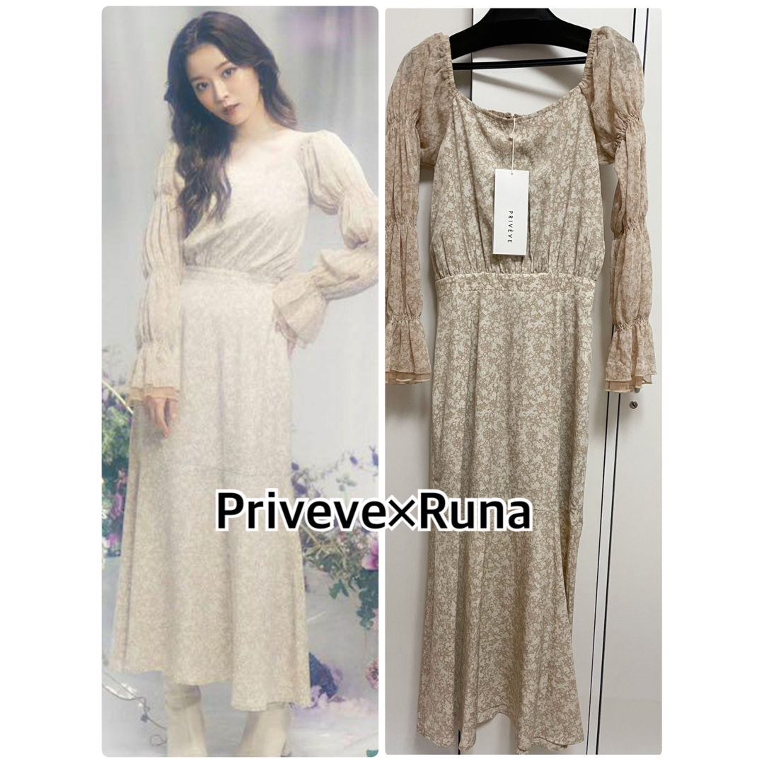 【PRIVEVE×RUNA】 フラワーシャーリングスリーブワンピース