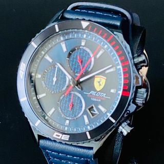 【高級時計 フェラーリ】Ferrari オフィシャル クロノグラフ 黒 赤 メン