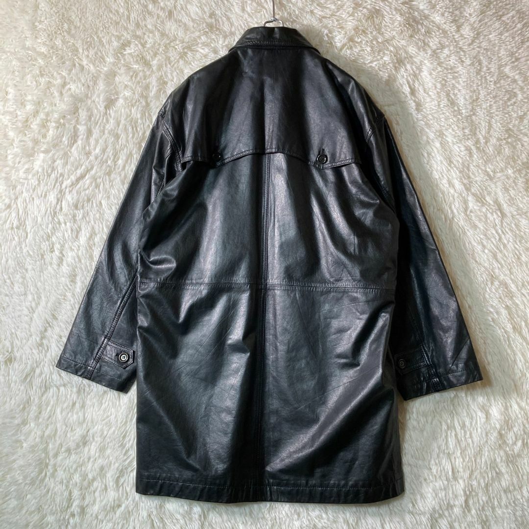 美品 90s レザー トレンチコート 本革 黒 ブラック XL相当 日本製