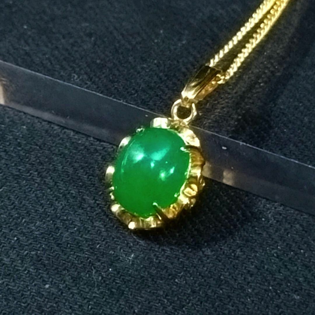 緑色翡翠風水晶風金色ネックレスd582