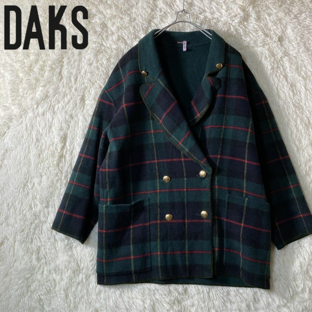 DAKS(ダックス)の美品 DAKS ウール テーラードジャケット 金ボタン チェック柄 13号 XL レディースのジャケット/アウター(テーラードジャケット)の商品写真