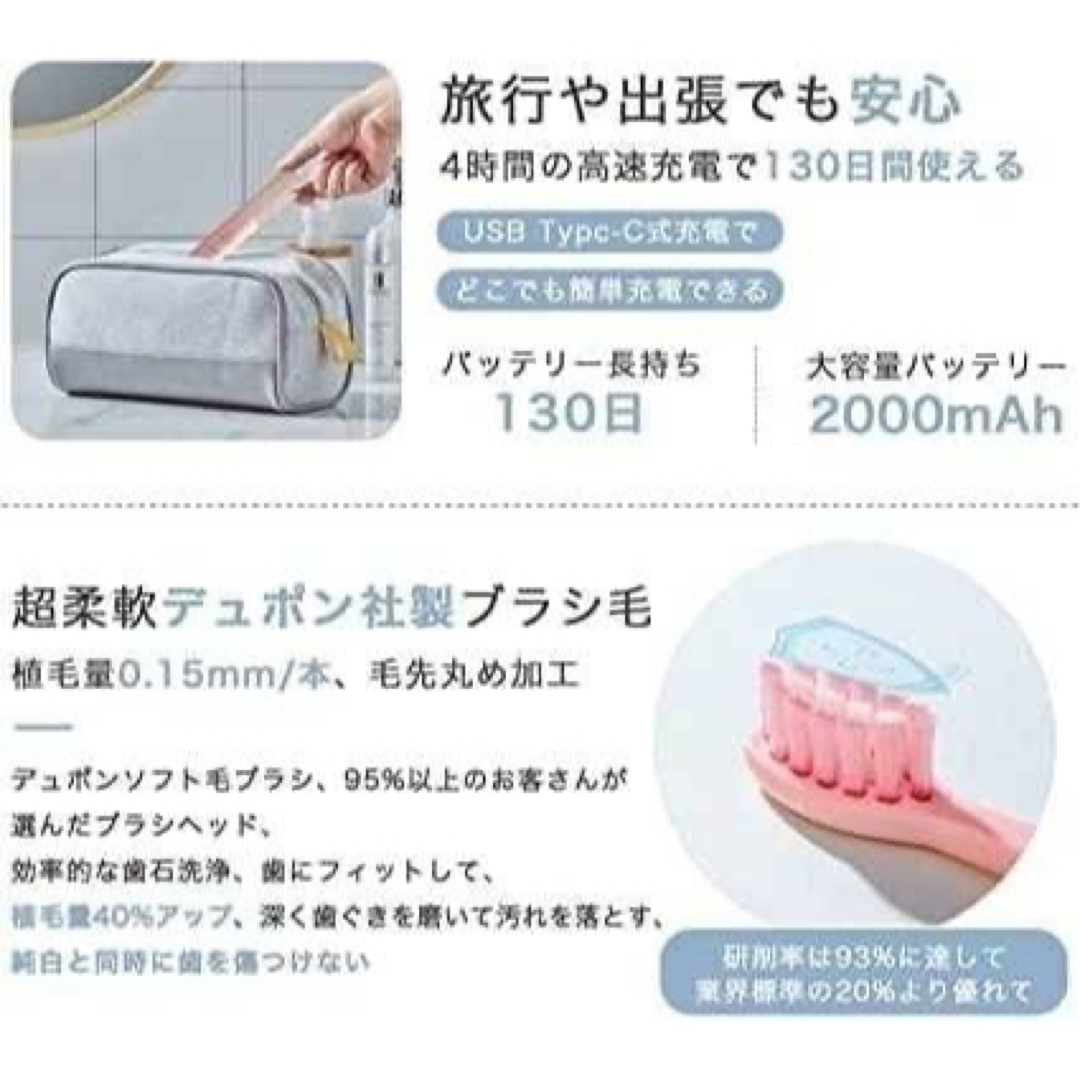 電動歯ブラシ　こども　大人　ピンク　携帯　防水　柔らかい　タイマー付き