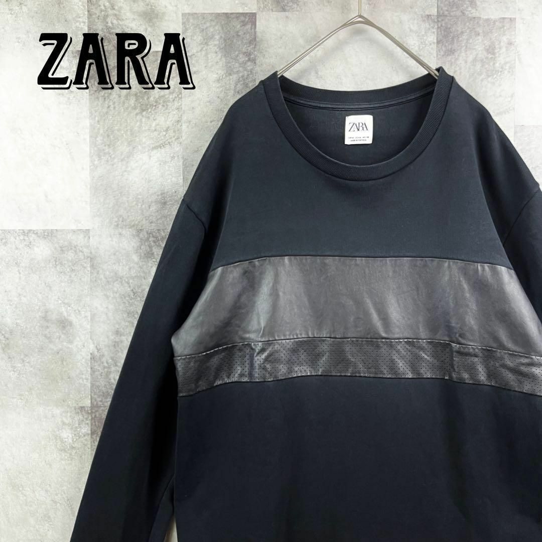 希少デザイン ZARA ザラ レザーコンビ スウェットトレーナー ブラック M