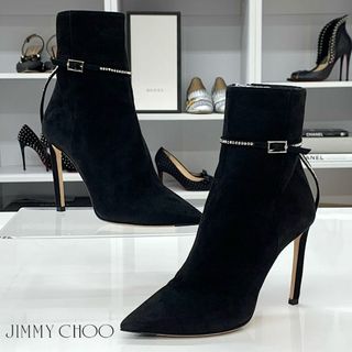 ジミーチュウ(JIMMY CHOO)の6244 ジミーチュウ スエード ラインストーン ショートブーツ ブラック(ブーツ)