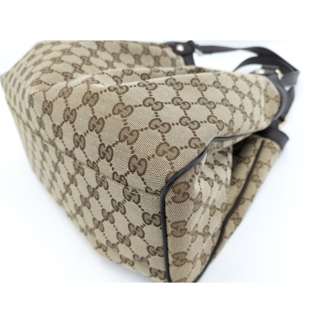 Gucci(グッチ)のGUCCI ハンドバッグ GGキャンバス レザー ベージュ ブラウン レディースのバッグ(トートバッグ)の商品写真