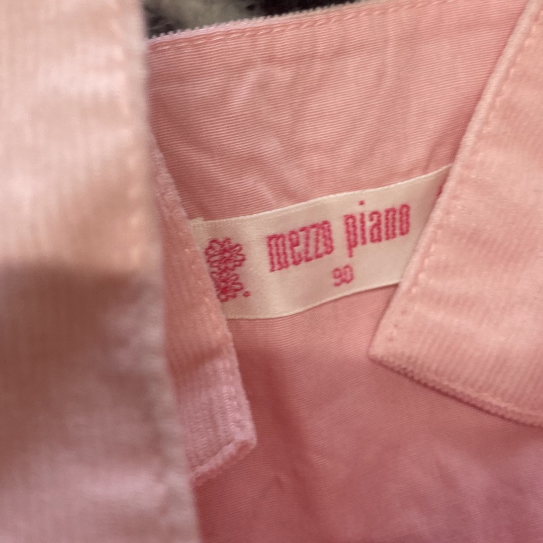 mezzo piano(メゾピアノ)のふりふりエプロン　ワンピース　ジャンパースカート　90 美品 キッズ/ベビー/マタニティのキッズ服女の子用(90cm~)(ワンピース)の商品写真