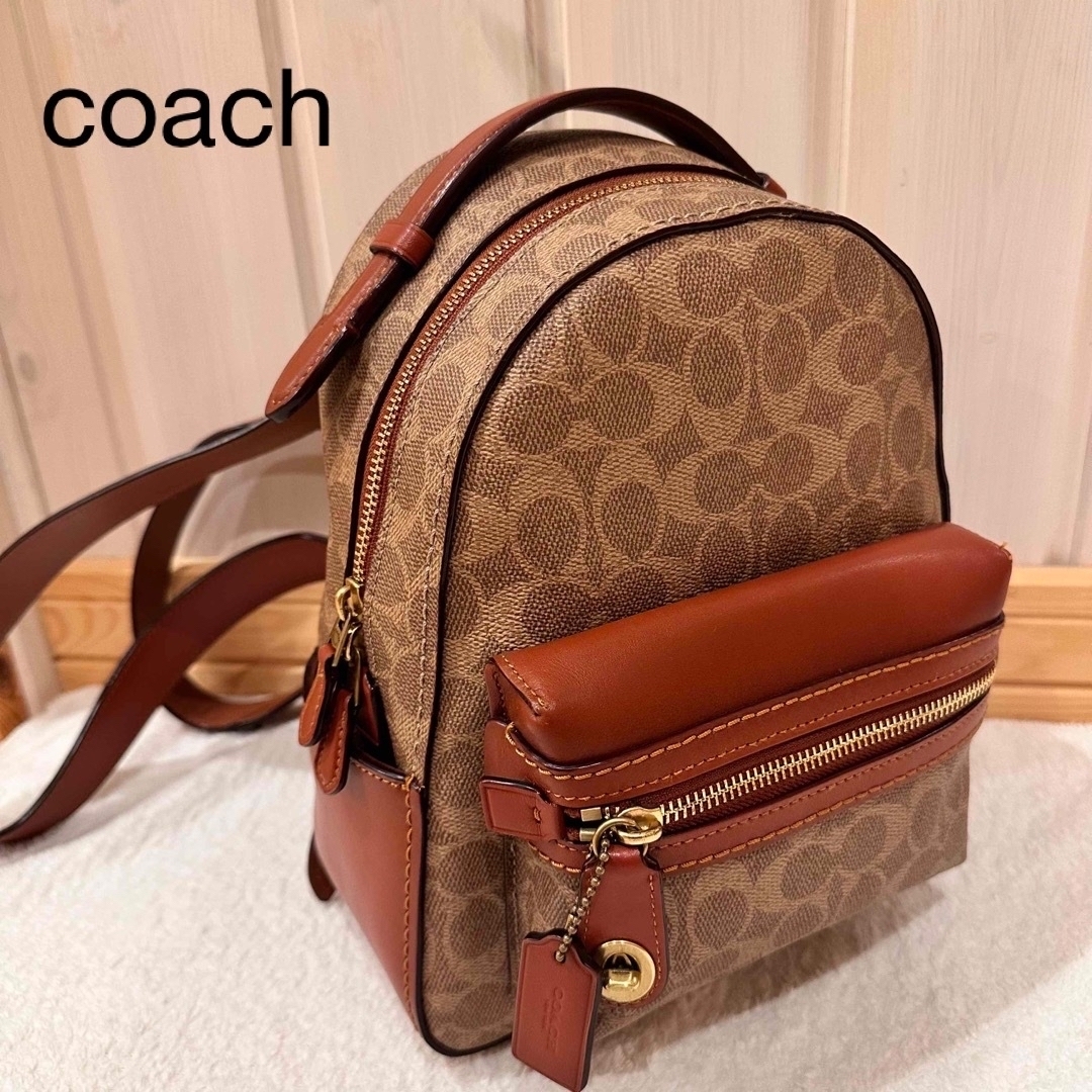 美品】coach キャンバス シグネチャー リュック 32715 ベージュ-