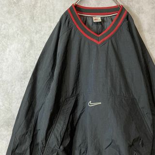 90s Nike モックネック ナイロン ネイビー 襟ロゴ　ナイキ