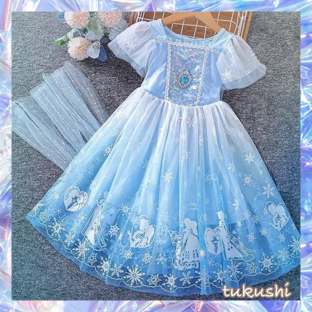 ♡可愛い♡ 水色プリンセスワンピース　110サイズ　クリスマスプレゼント キッズ/ベビー/マタニティのキッズ服女の子用(90cm~)(ワンピース)の商品写真