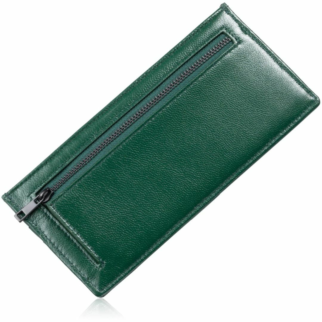 【色: グリーン】ムラ ゴートレザー メンズ スキミング防止機能付き 緑の財布