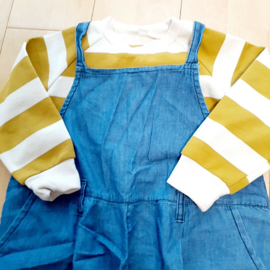 apres les cours(アプレレクール)のボーダートップス&サロペットsize100 キッズ/ベビー/マタニティのキッズ服女の子用(90cm~)(パンツ/スパッツ)の商品写真