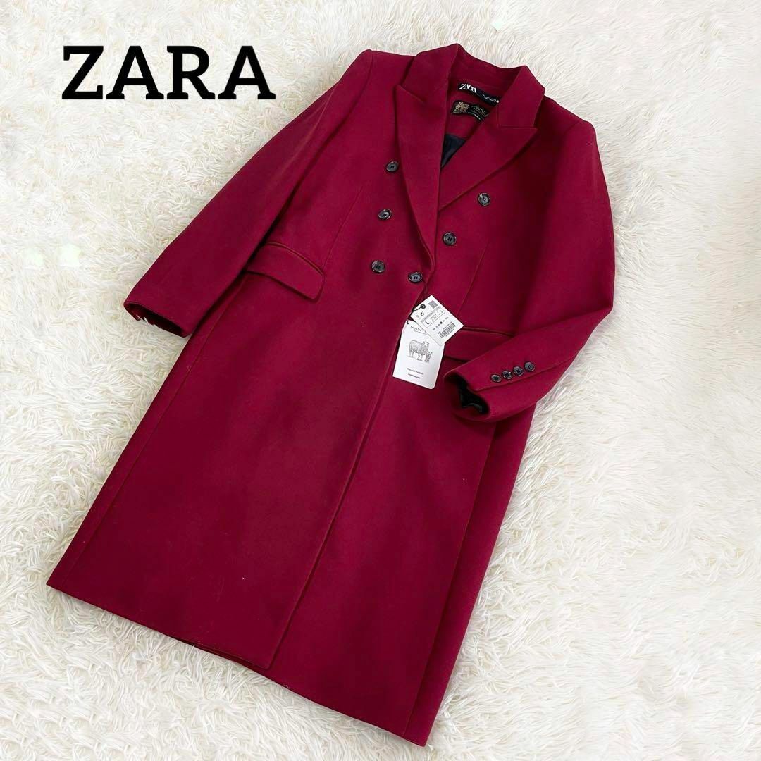 ZARA - ZARA MANTECO 未使用品 ウール ダブルロングコート L レッドの