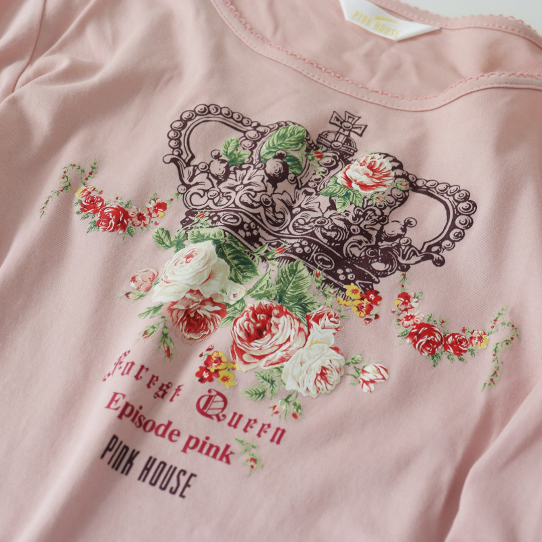 2019SS ピンクハウス PINK HOUSE クラウンプリント カットソー 3（M)/ピンク トップス ピコフリル ロングTシャツ  【2400013571647】