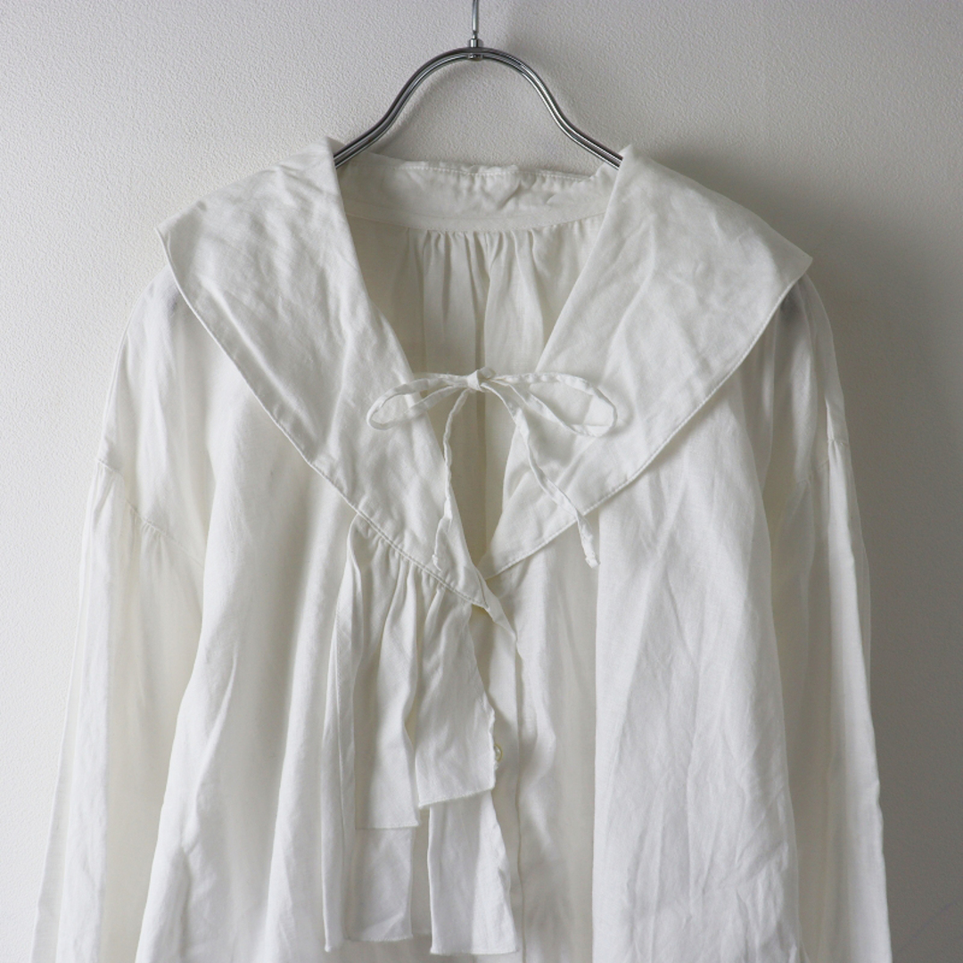 美品 2022SS ネストローブ nest Robe X 小谷実由 UpcycleLino EP blouse セーラーカラーブラウス  F/オフホワイト シャツ【2400013559515】