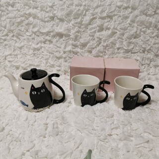 猫3兄弟　黒猫ポット&黒猫マグセット(食器)