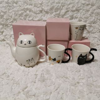 猫3兄弟　猫型ポット&猫マグセット(食器)