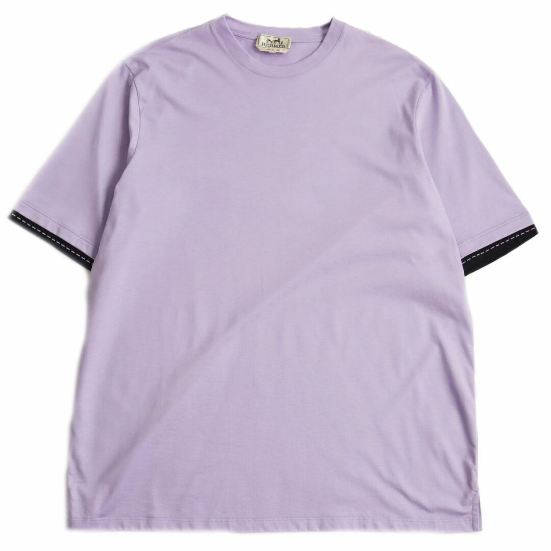 極美品●23SS HERMES エルメス ステッチデザイン クルーネック 半袖Tシャツ パープル XL イタリア製 正規品 メンズ 春夏おすすめ◎